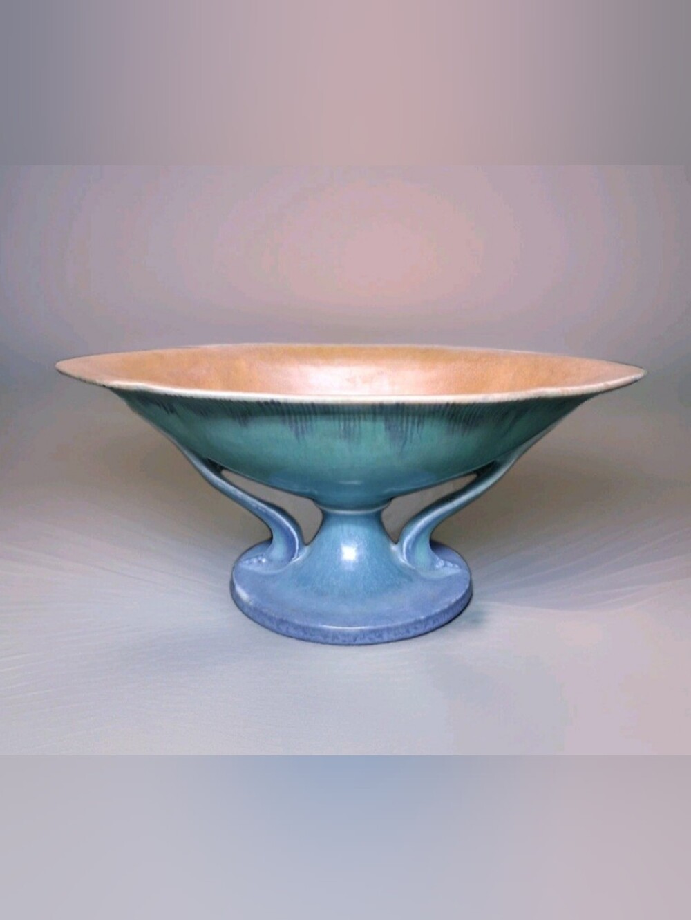 Vintage Roseville Pottery Orian Blue Turquoise Art Deco Console Bowl